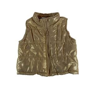 Healthtex Baby 12M Gold Metallic Puffer Vest‎ Shiny Zip Toddler Coat